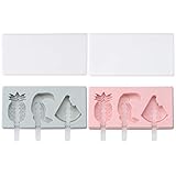 EXCEART 2set Diy Fruit Bird Shape Ice Cream Molds Creative Silicone Popsicle Makers with Lids Pink and Blue Includes Plastic Sticks for Easy Homemade Treats