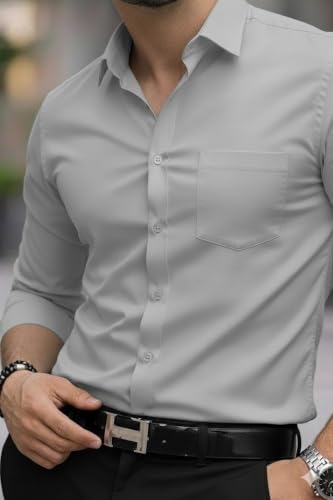 Image of Nexora Men's Slim Fit Formal Shirt, Cotton, Full Sleeve, Spread Collar, Breathable, Office
