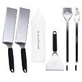 BLACKSTONE 5464 Griddle Tool Kit Outdoor Indoor Grill BBQ Utensils Cooking Accessories-Heat Resistant– 2 Long Spatulas, 2 Angled Scraper Classic Tong, 1 (32oz) Squeeze Bottle, Black, Silver, White