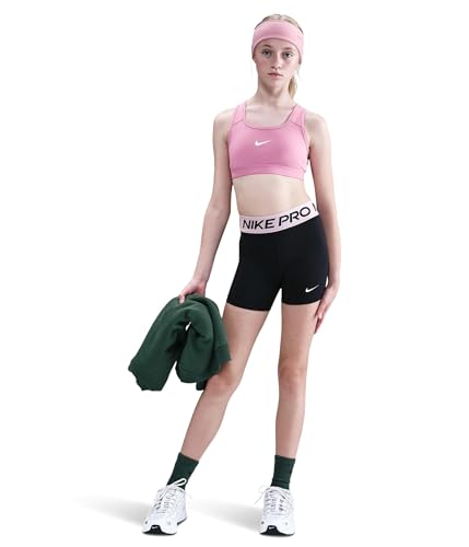 Image of Nike Girls Pro Shorts (Little Kid /Big Kid) Black /Med Soft Pink /White X-Small Little Kid