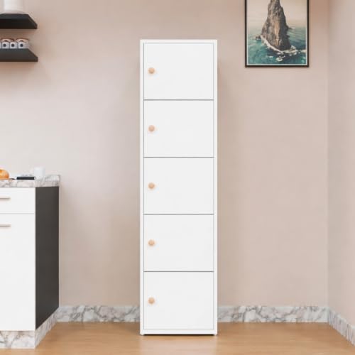 Image of Mevigo -Foldable Wooden Wardrobe for Bedroom | 5-Shelf Engineered Wood Storage Cabinet | Collapsible Cupboard Almirah for Clothes | Space Saving Wooden Wardrobe with Door -White