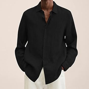 liaddkv Linen shirt men's shirts long sleeve striped casual shirt