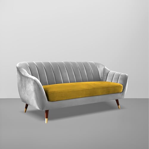 Image of Casaliving Anyse 3 Seater Sofa Set for Living Room (Yellow Grey Fabric) Premium Fabric Sofa