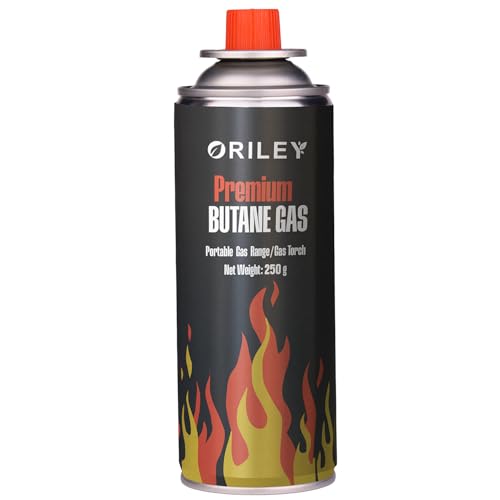 Image of ORILEY 1 x 225g Butane Gas Canister Portable and High Pressure Refill Fuel Cartridges for Camping Stove Outdoor Cooking & Lighter Welding Torch Fogging Machine (Pack of 1)