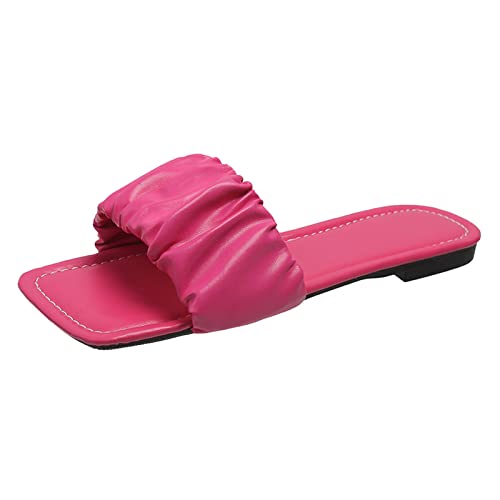 Femmes Été Casual Sandales Plates Mode Été Femmes Pantoufles Fond Plat Carrelage Dentelle Ouvert Léger Confortable Couleur Simple Et Décontracté Style Élégant Chaussures Dames Plat, Rose, 37 EU