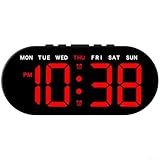 Septoolshop DTL Sveglia digitale con display a LED, luminosità regolabile a 4 livelli, grande LCD retroilluminato, temperatura e calendario per camera da letto, ufficio, viaggi, nero o bianco (D)