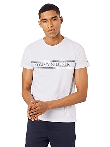 Tommy Hilfiger Rope Stripe tee Camiseta Deporte, Blanco (White), Large para Hombre