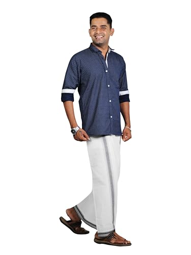 PRAKASAM COTTON Mens Single (1.28 X 2.00 mtrs) Colour Thalathi Border Dhoties for mens/fine quality Single Dhoties for men's, WHITE, 1.28x2.00 mtrs