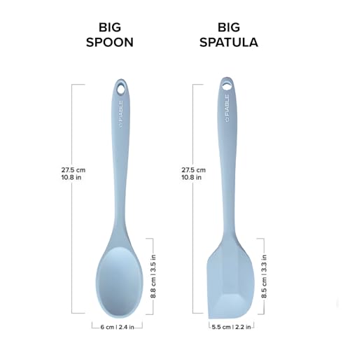 Image of FiABLE Premium Silicone Spatula Set for Cooking - Full Silicone Set of 2-1 Year Brand Warranty - High Heat Resistant, Seamless Design - Spatula & Spoon - Frost Blue