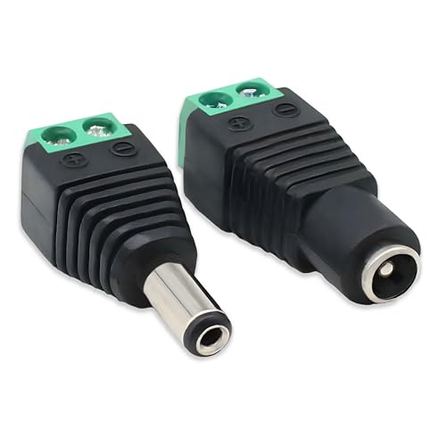 Image of Male Female DC 24, 12, 9, 5 Volts (5A) Power Supply Jack Plug Barrel Connector Terminal (2.1 mm x 5.5 mm) for Home Office CCTV Car Rear View Camera, LED Strips DIY Electronic Projects (5 Pairs)