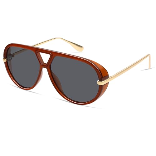 Image of VANLINKER Oversized Trendy Polarized Aviator Sunglasses for Women Men Retro Round Sunglasses Vintage Shield Shades VL9798