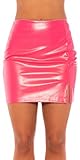 Damen KouCla Minirock Koucla Rock Lederlook Leder- Kunstleder Optik Minirock (Pink, S)