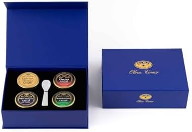 OVERNIGHT SHIPPING OLMA Prestige Caviar Gift Box, 4 Varieties & Spoon
