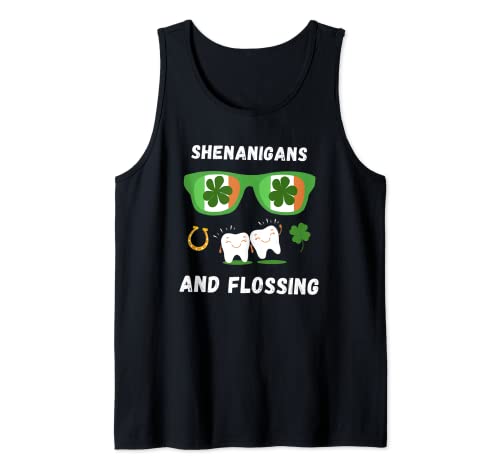 Higienista dental Shenanigans and Flossing Día de San Patricio Camiseta sin Mangas