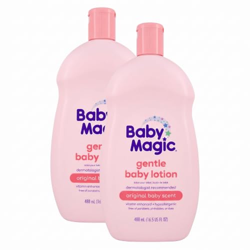 Baby Magic Gentle Baby Lotion, Vitamins &amp; Aloe, Free of Parabens, Phthalates, Sulfates and Dyes, Camellia Oil &amp; Marshmallow Root Original Scent, 16.5 Fl Oz (Pack of 2)