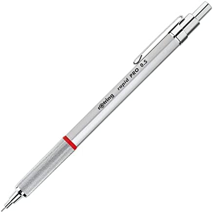Rotring Rapid Pro Retractable Ballpoint Technical Drawing Pen, Medium Point, Blue Ink, Silver Full-Metal Body