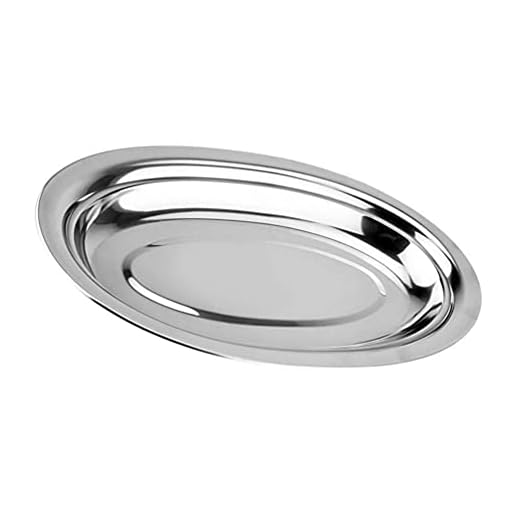 HEMOTON Tallrik i rostfritt stål oval fisk maträtt stek tallrik metall servering fat mellanmål förvaring fat för hem kök 40 cm
