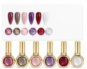 BOLT BEE Silk Cat Eye Gel Nail Polish Set | UV LED Soak Off Gel Polish Kit | Shimmer Cat Eye Effect | Long Lasting Nail Art for Home & Salon (Mauve Pink + Taupe Brown + Blush Pink + Lilac Purple + Ruby Red + Pearl White)-image-35
