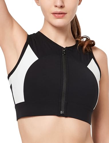 Yvette Sport BH Damen Starker Halt Sport-Tshirt mit Vorderverschluss Ringerrücken Lauf Fitness Bra, Schwarz, XL Yvette Sport BH Damen Starker Halt Sport-Tshirt mit Vorderverschluss Ringerrücken Lauf Fitness Bra, Schwarz, XL