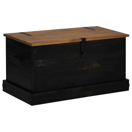 vidaXL Cassapanca Halden Nero 91x48x47 cm in Legno Massello di Pino, cassapanca, cassapanca di Legno, Baule portaoggetti, cassapanca di Legno