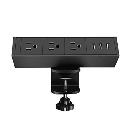 Aluminum Alloy Desk Clamp Power Strip, Desktop Edge Mount Removable Desk Outlets, Power