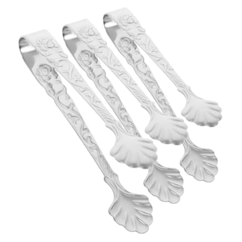 SOLUSTRE 3pcs Mini Stainless Steel Tongs for Ice Desserts and Appetizers Decorative Clips Embossed Design for Tea Parties and Gatherings