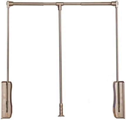 Retractable Closet Rod - Adjustable Aluminum Alloy - 66 lbs Capacity - Pull Down Design (20.87-49.21 inches) - Double Buffer System for Easy Clothes Hanging - Brown Finish