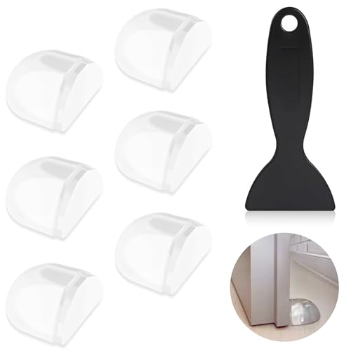 Sheltter Topes para Puertas Suelo Transparentes - 6 Topes de Puerta para Suelo Adhesivos - Protector de Muebles - Incluye Rascador y Toalla de limpieza para su Perfecta Instalación