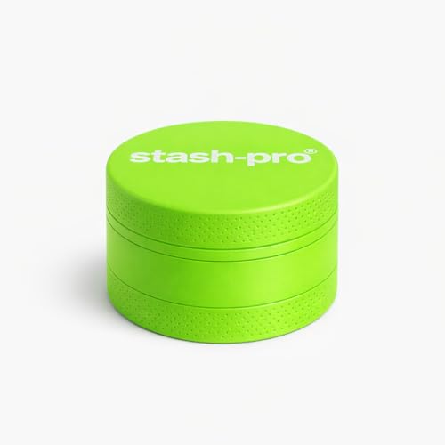 Image of Stash-Pro Small Neon Crusher (Green) | Compact Mini Metal Crusher /Grinder | 38mm Diameter x 23mm Height | Textured Grip | Pocket Size | Easy Twist Design