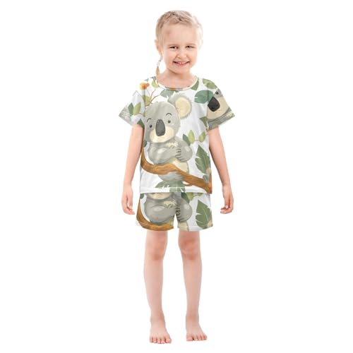 Summer Pajama Set Cute Koala on Tree Green Leaf, Short Sleeve Sleepwear Nightwear3