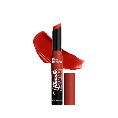 Image of Blue Heaven Ultimatte NonTransfer lipstick for women|Enriched with Shea Butter & Vitamin E| Matte Finish, Smudge Proof & Waterproof Long Lasting Lipstick Upto 12Hrs| 2.2g | 03 Red (Pack of 2)