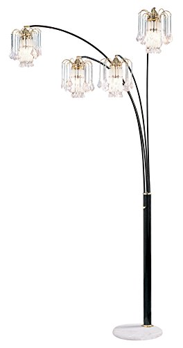 OK Lighting OK-9657K-SP1 86-Inch H Crystal Wind 4-Arch Floor Lamp with Crystal Glass Shade, Polished Black