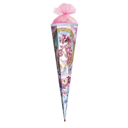 ROTH Schultüte groß Einhorn Beauty 85 cm - Glitter & Glitzerborte eckig Rot(h)-Spitze Tüllverschluss - Zuckertüte Einhorn Beauty Schulanfang