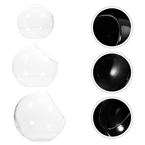 Yardwe Hanging Planter 3Pcs Clear Glass Vase Glass Terrarium Slant Cut Bubble Bowls Fruit Container Fish Bowl Plant Terrarium Slant Cut Globe Vase Centerpiece Round Flower Vase Wedding Decor #TOP7