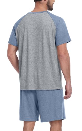 Mens Pajama Set Summer Pjs Sleepwear Lightweight Short Sleeve Pjs Soft Comfy Sleep Set With Pocket4