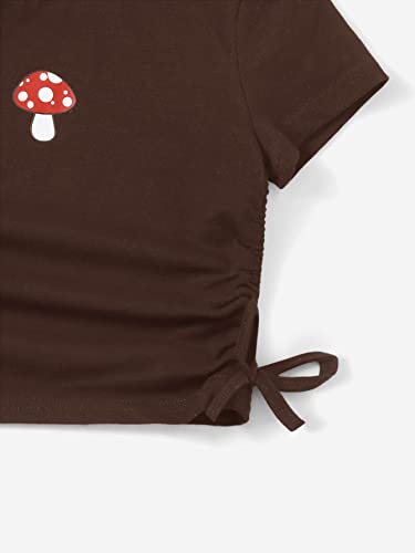 Image of SHENHE Girl's Mushroom Print Short Sleev Crop Tops Ruched Drawstring Tee T Shirts