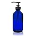 PREMIUM VIALS CREATIVE PACKAGING SOLUTIONS 4 OZ BLUE BOSTON ROUND GLASS BOTTLE (24-400) - W/BLACK PUMP - Pack of 12