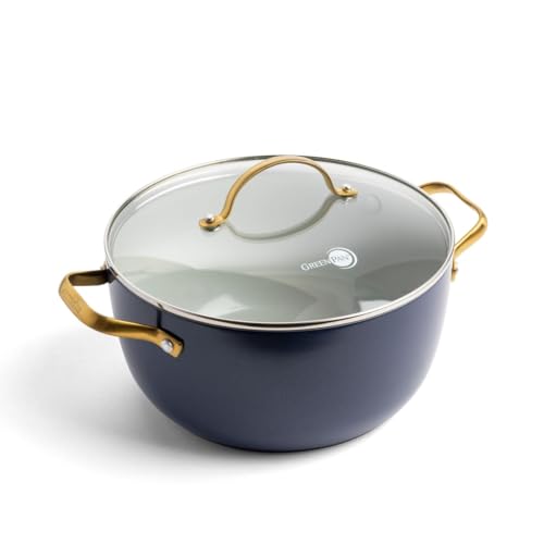 GreenPan Padova Hard Anodized Healthy Ceramic Nonstick 24cm Covered Casserole, Gold Handle, PFAS-Free, Dishwasher Safe, Oven Safe, Dark Blue