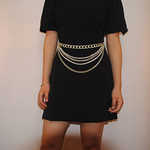 Suyi Multilayer Chain Belt Rhinestone Metal Chain Belts for Women Punk Gold Waist Chain3