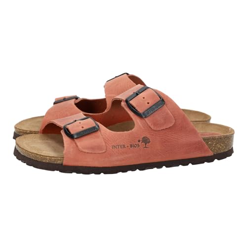 Sandales en cuir femme Inter Bios 7206 couleur tuile à boucles