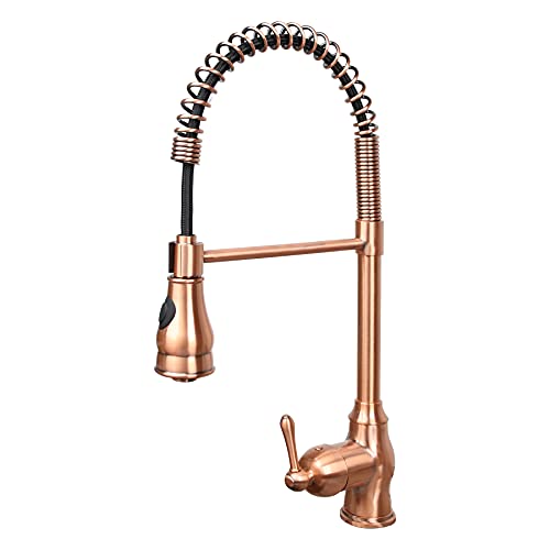 Copper Single Handle Pull-Down Copper Kitchen Faucet with Spring Spout-Akicon