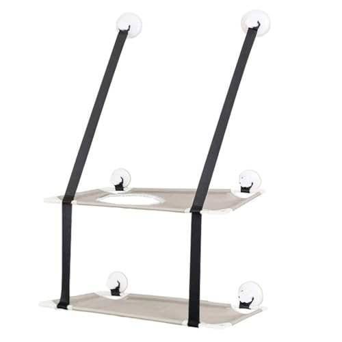 Brfveob キャットウィンドウパーチ ダブル層キャットハンモック キャットウィンドウハンモック スクラッチポスト付きキャットウィンドウベッド 夏用メッシュ通気性48*31*50cm (グレー)