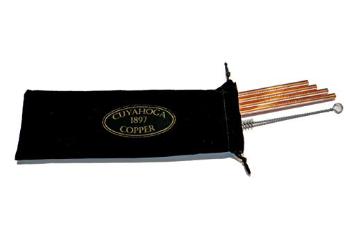 Set of 4 - Engraved Pure Copper Drinking Straws in Black Velvet Bag