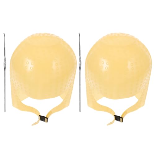 VINTORKY Juego De 2 Gorros Para Mechas De Silicona Reutilizables, Tamaño Alto, Con Gancho Para Mujer, Kit Para Teñir Cabello Salón y Casa, Protección Para Piel y Orejas, Color Marrón