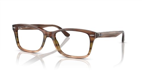 Ray-Ban RX5428F Low Bridge Fit Square Prescription Eyewear Frames, Striped Brown Gradient Green/Demo Lens, 55 mm