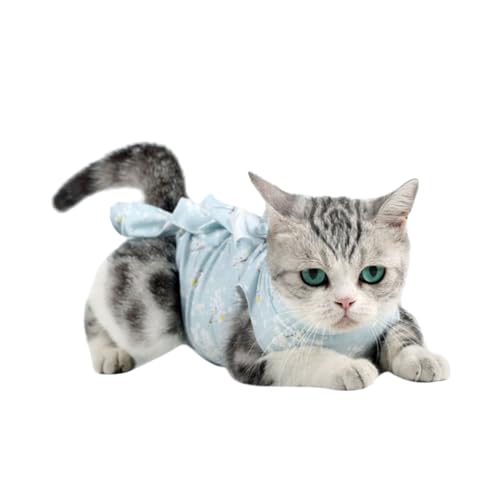 QUMIIRITY 猫用薄手術後服 通気性 伸縮性コッ素材 快適な着心地 術後の傷舐め防止 復サポート ブルー梅柄