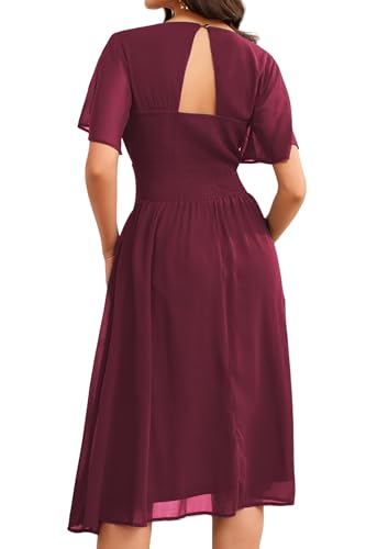Image of Women's Summer Elegant Chiffon Wrap V Neck Aline Dress