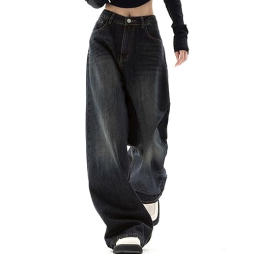 Pairxily Baggy Wide Leg Jeans for Woman Boyfriend Y2k High Waisted Denim Pants for Teen Girls Loose Fit Vintage Trousers(Black,M)