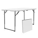 FurniEdge 4ft Folding Table with Adjustable Height, Heavy Duty Fold-in-Half Plastic Table with Steel Legs, Portable for Indoor, Outdoor, Picnic, Camping, Dining, Party, White