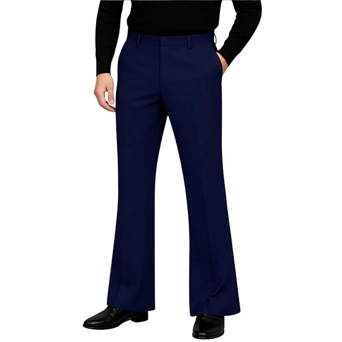 Image of Men's Classic Bell Bottom Office Wear Pants | Professional Formal Trousers | Comfortable Fit for Work and Office Use (in, Numeric, 28, Regular, Navy Blue)